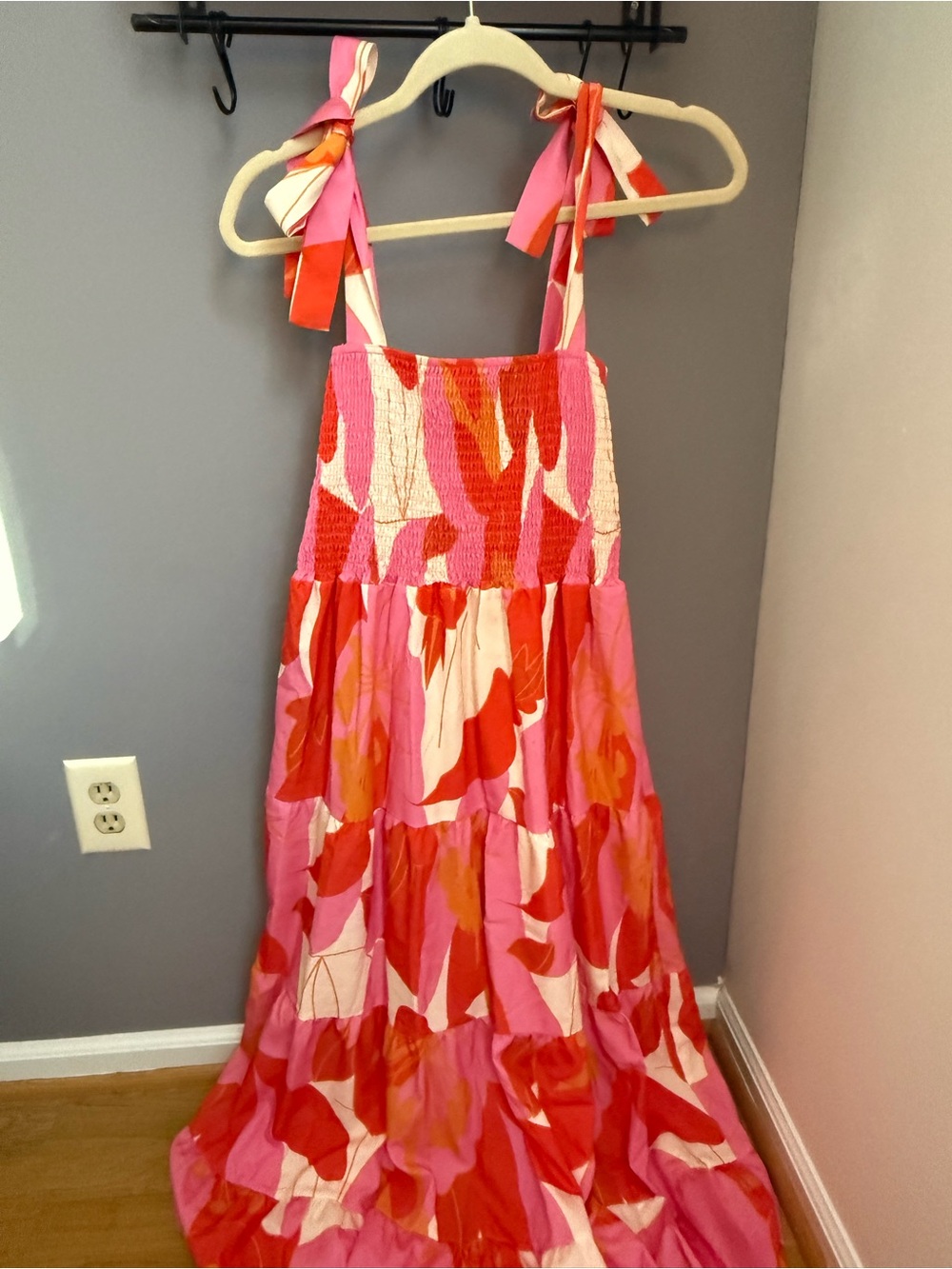 Girls Pink & Red Tie-Shoulder Smocked Maxi Dress